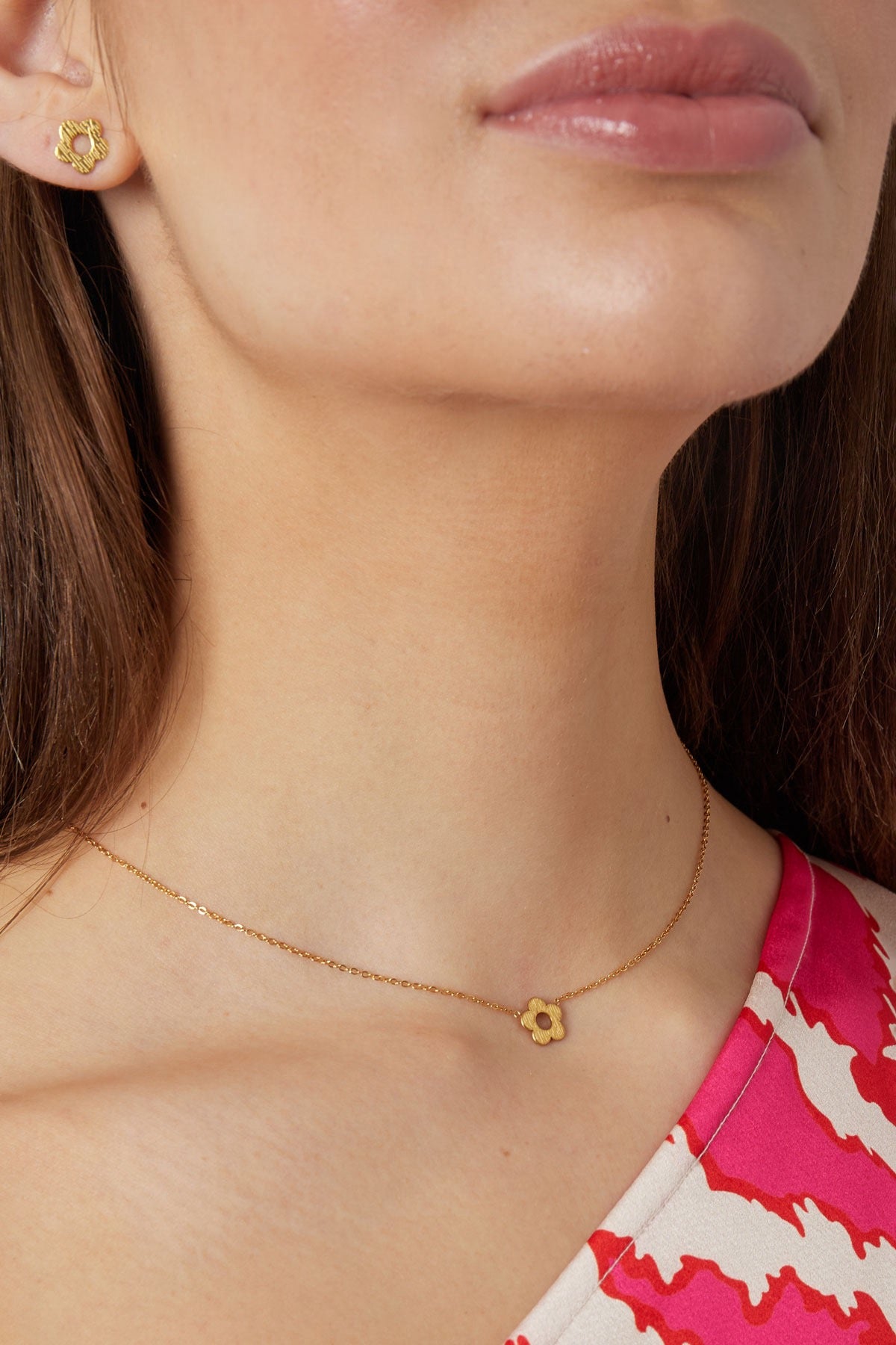 Collier Fleur - acier inoxydable doré