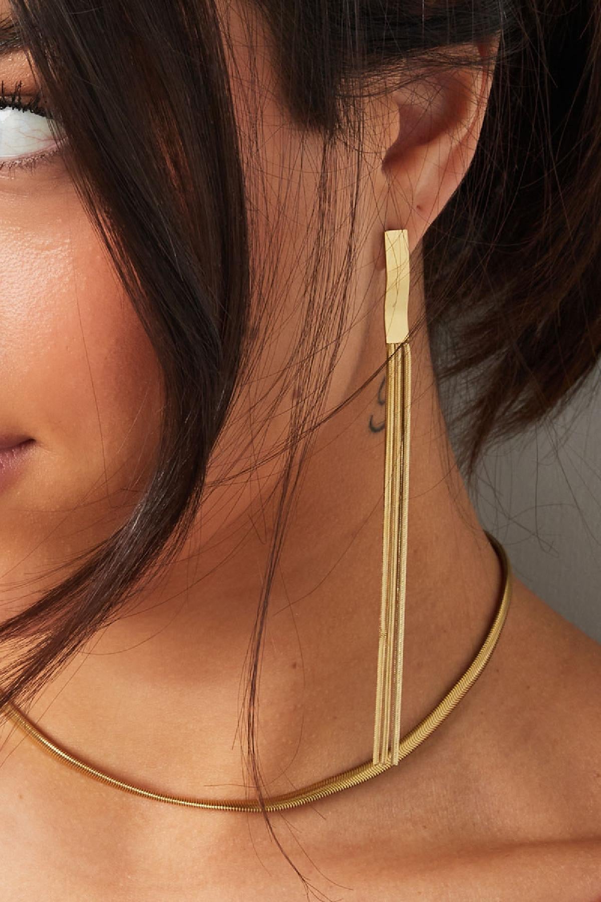 Boucles d’Oreilles Fils Pendants - acier inoxydable doré