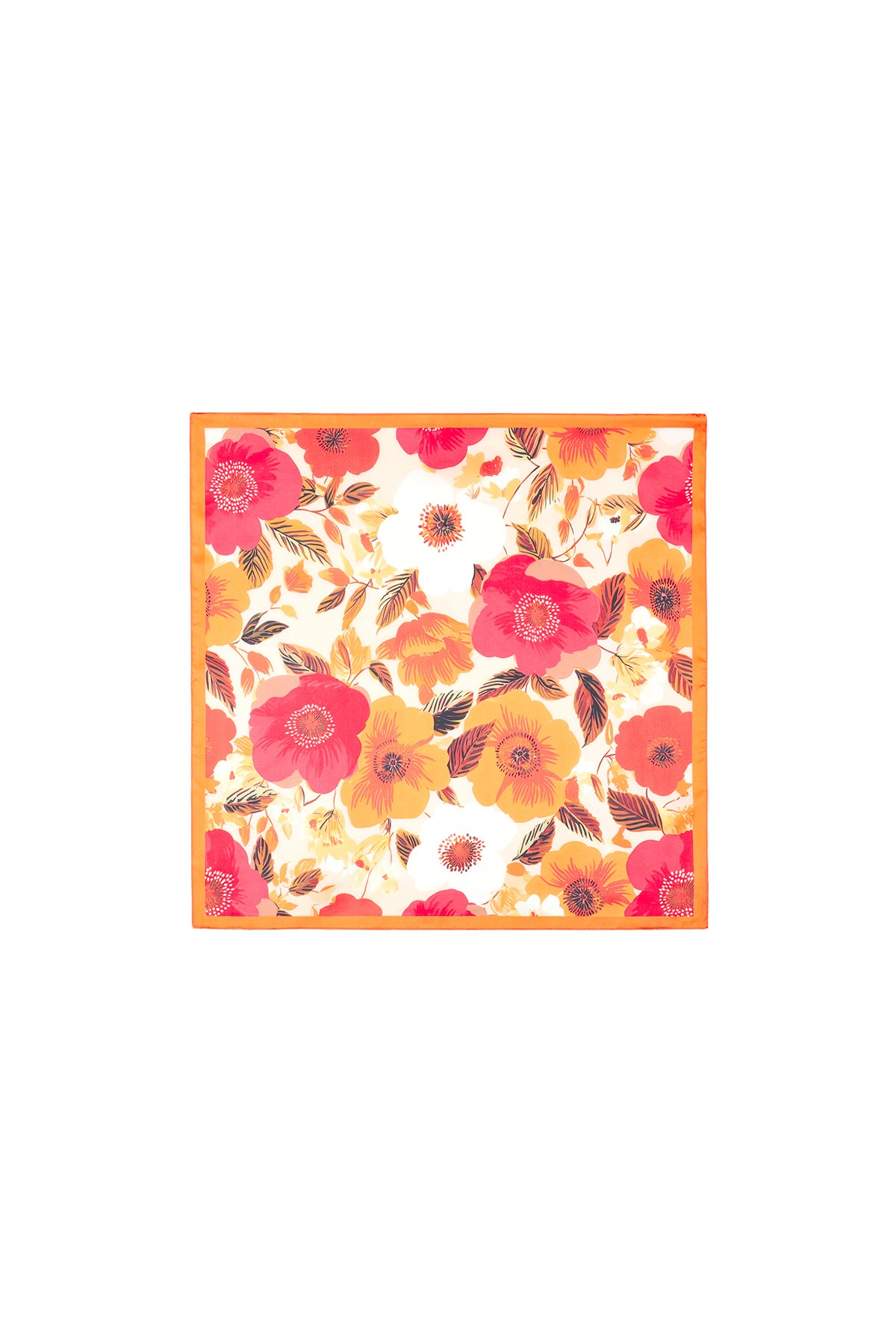 Floral Scarf - Orange Satin Square