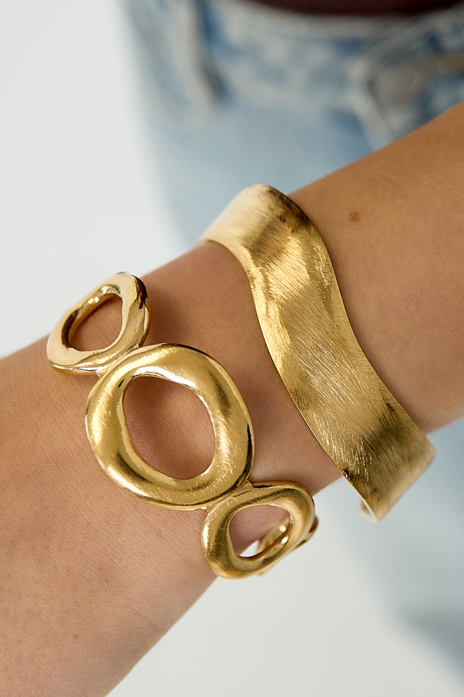 Bracelet Manchette Sculptural - acier inoxydable doré