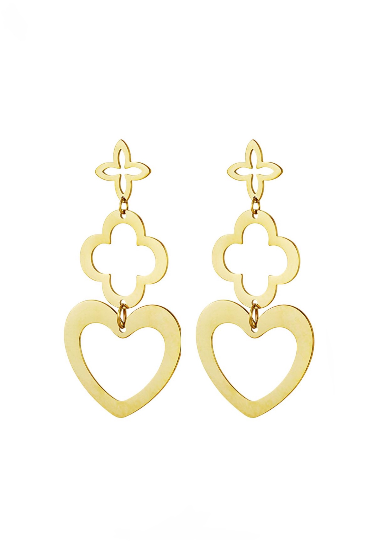 Boucles d’Oreilles Triple Formes Cœurs - acier inoxydable doré