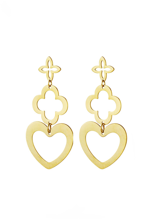 Boucles d’Oreilles Triple Formes Cœurs - acier inoxydable doré