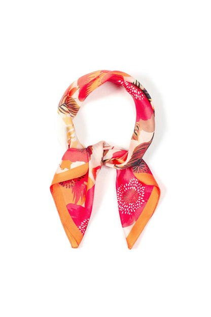 Floral Scarf - Orange Satin Square